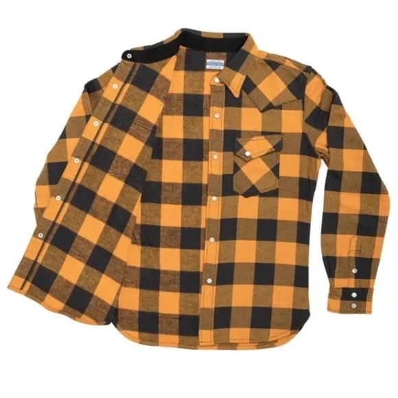 Flat Head Block Check Western Flannel Shirt - Orange/Black - Picture 3 of 3
